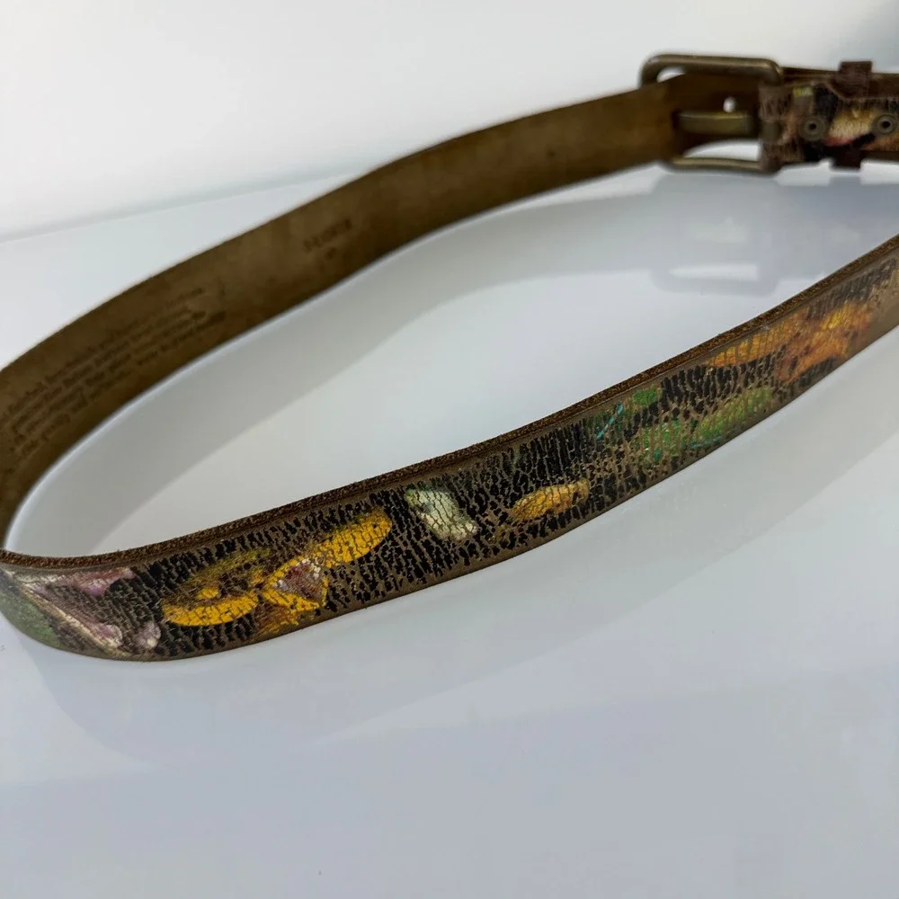 Leather Island Belt Mens 40 Snakes Brown Italian Leather Hand Stained Distressed